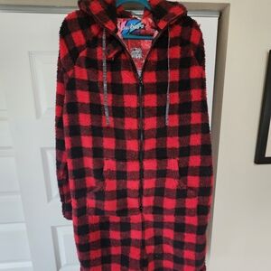 Chubbies Unisex/Women's Red Buffalo Plaid Hooded Romper Men's (L)